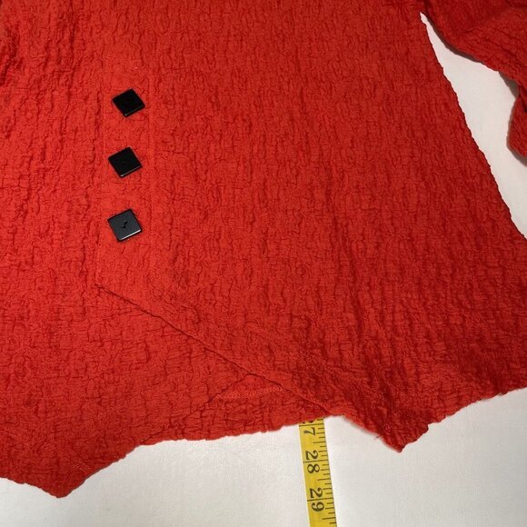 Ali Miles Textured Crinkle Top Womens Petite Small Red Blouse Roll Tab Sleeve - Picture 13 of 13
